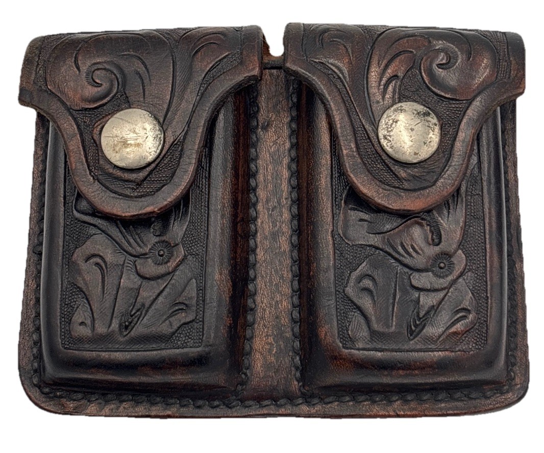 Vintage S.D. Myres El Paso Texas Hand Tooled Leather Double Ammo Pouch