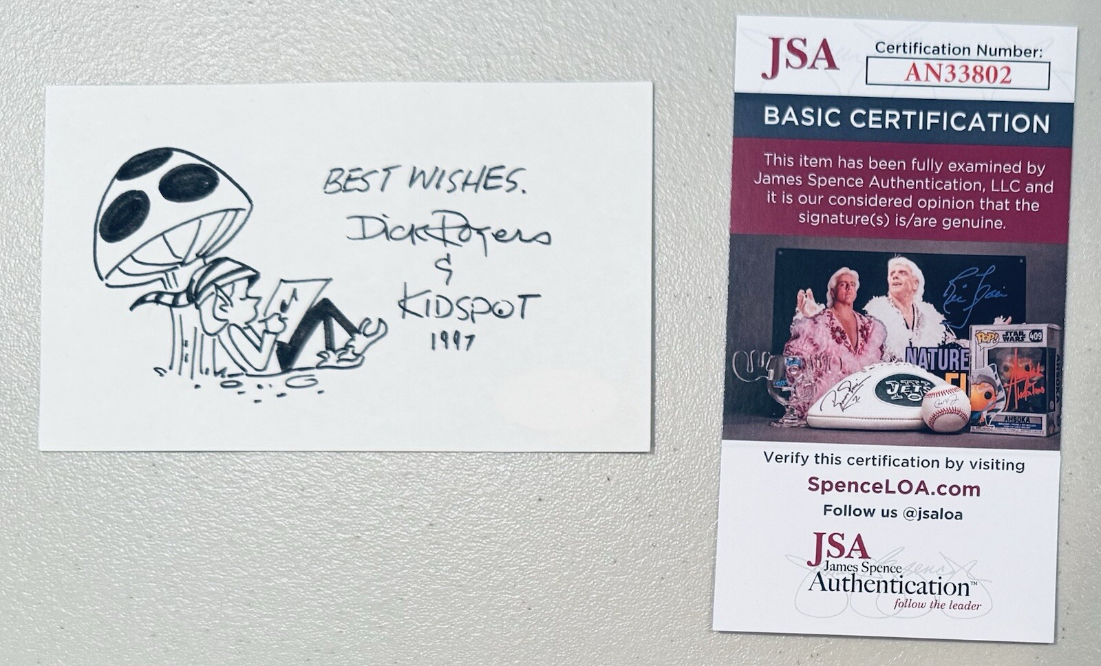 Dick Rogers Signed Autographed 3x5 Card w Sketch JSA Cert Kidspot Cartoonist Dick Rogers Signed Autographed 3x5 Card w Sketch JSA Cert Kidspot Cartoonist
