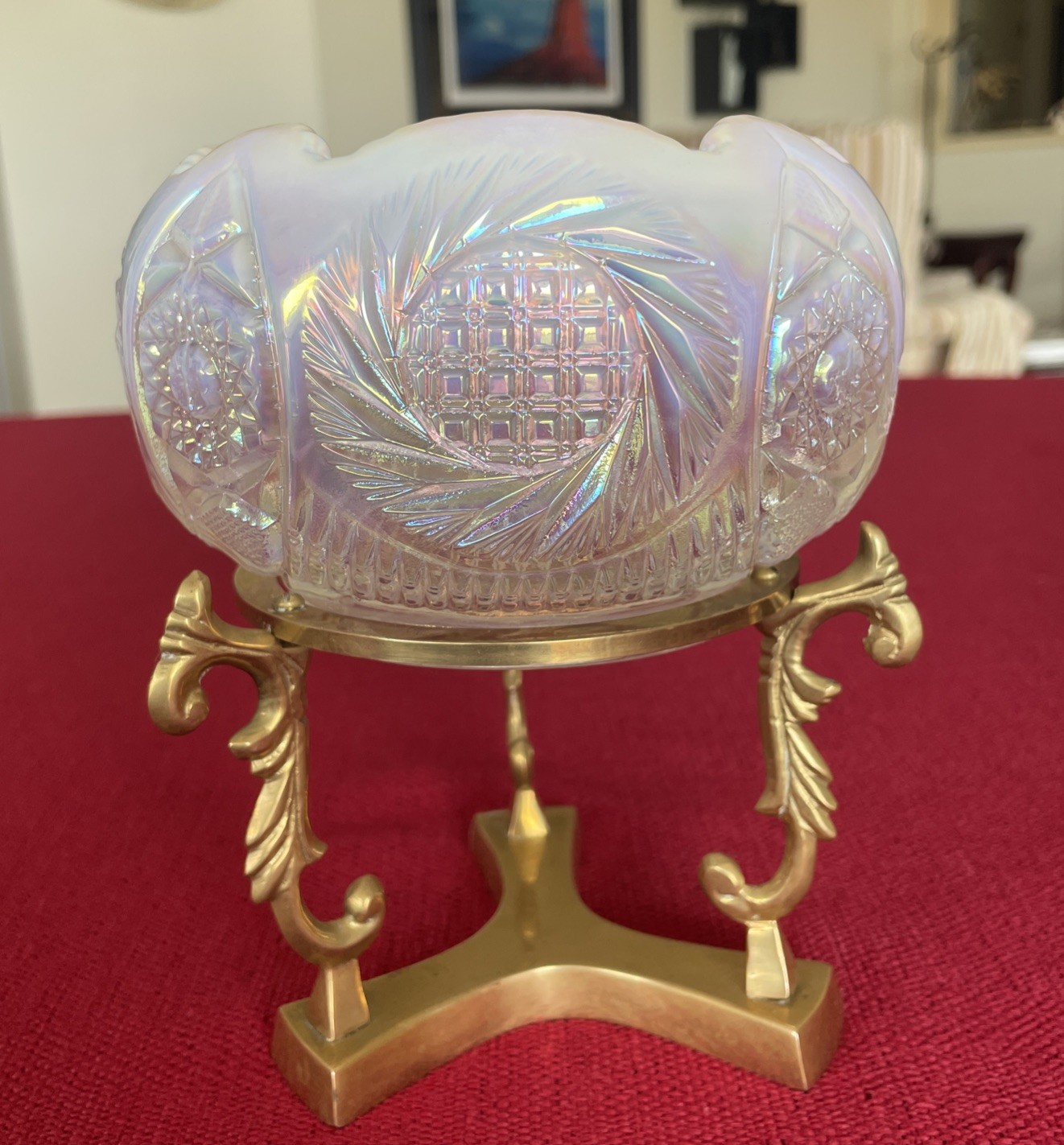 Fenton White Opalescent Rose Bowl Pilar Candle Holder, Round Height 4\