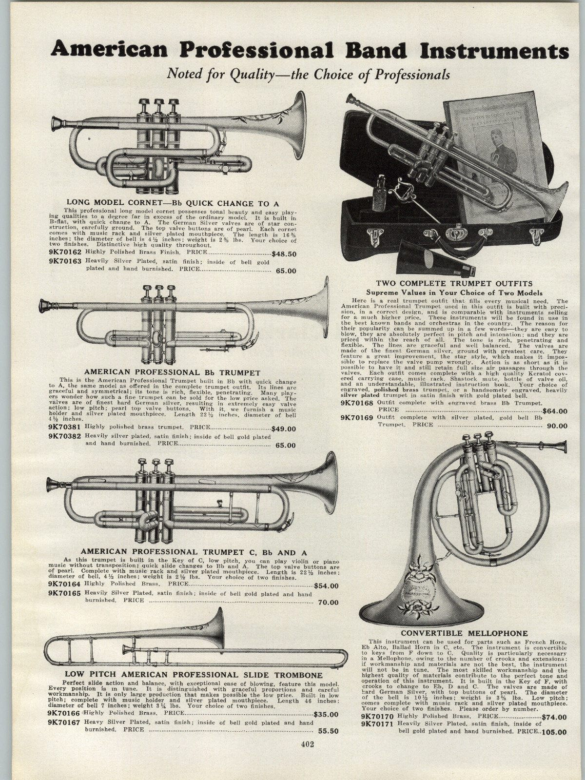 1931 PAPER AD American Professional Mellophone Trumpet Madelon Clarinet