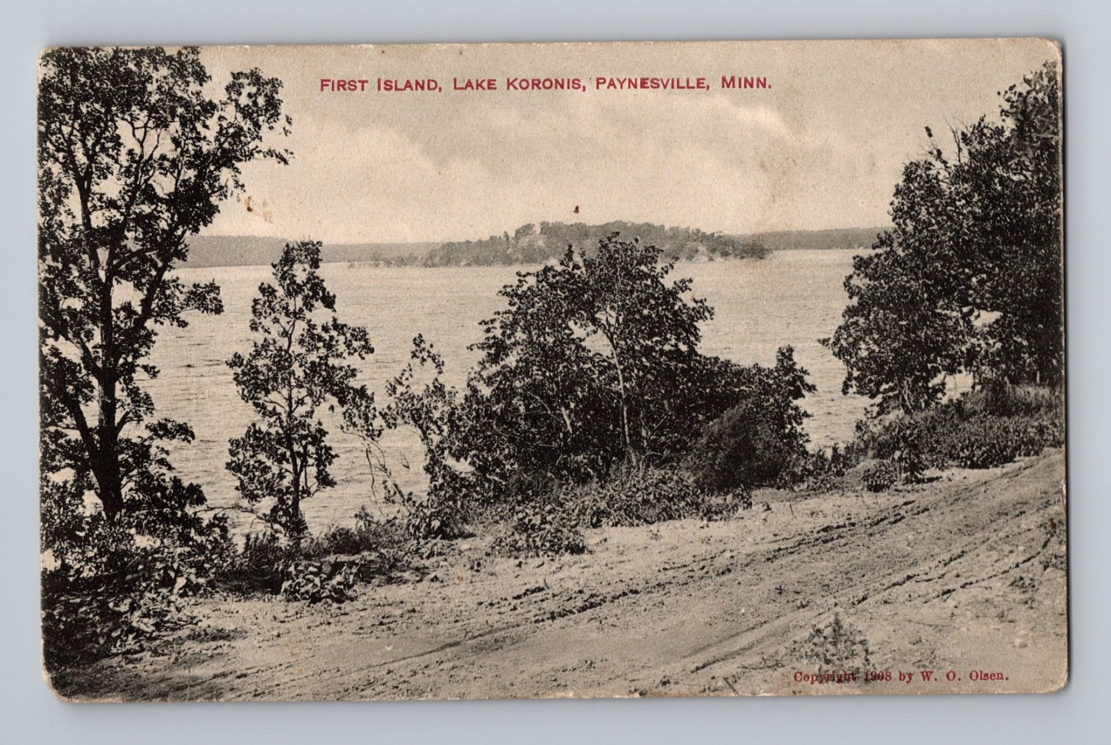 First Island Lake Koronis Paynesville Minnesota Postcard RPPC 1908 W.O. Olson First Island Lake Koronis Paynesville Minnesota Postcard RPPC 1908 W.O. Olson