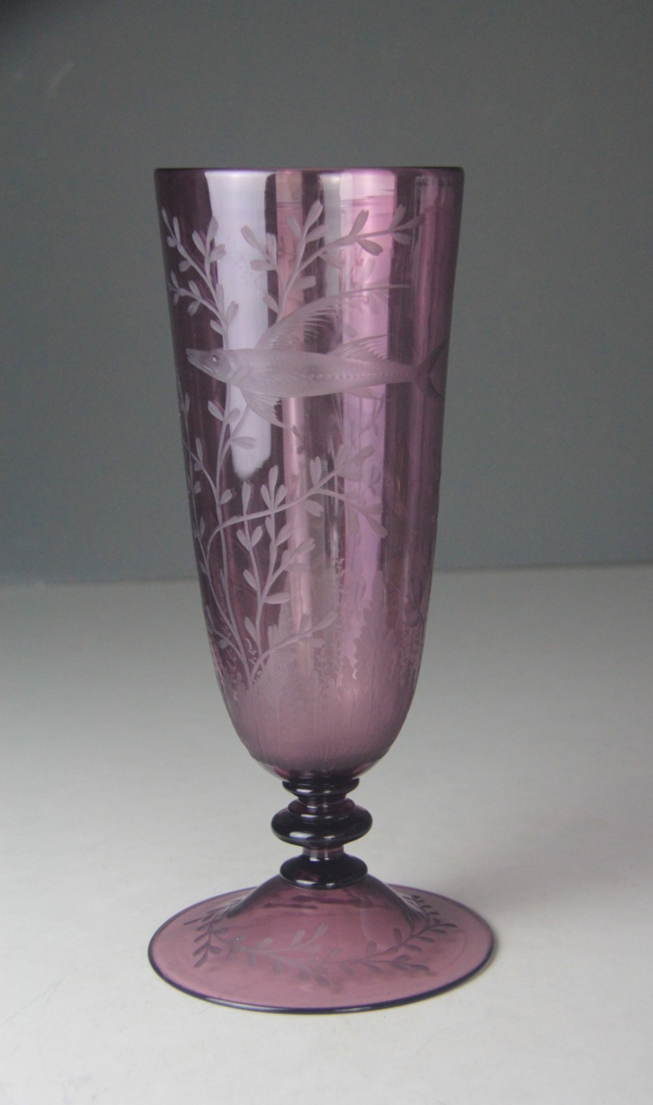 Steuben Pale Amethyst Engraved Covered Vase #6847 w/ Marina Cutting No Cover