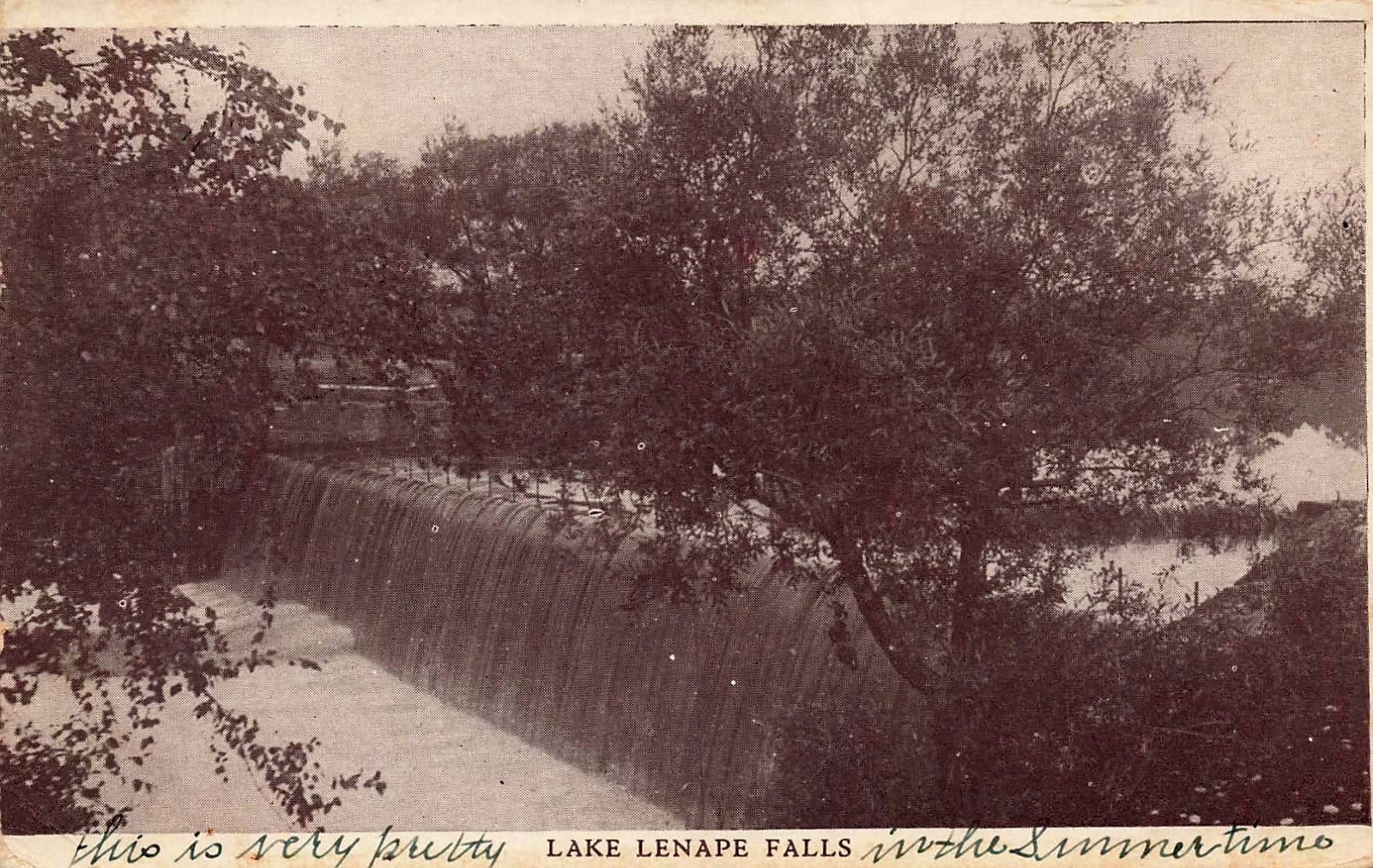 1907 NEW JERSEY PHOTO POSTCARD: VIEW OF LAKE LENAPE FALLS, MAYS LANDING, NJ