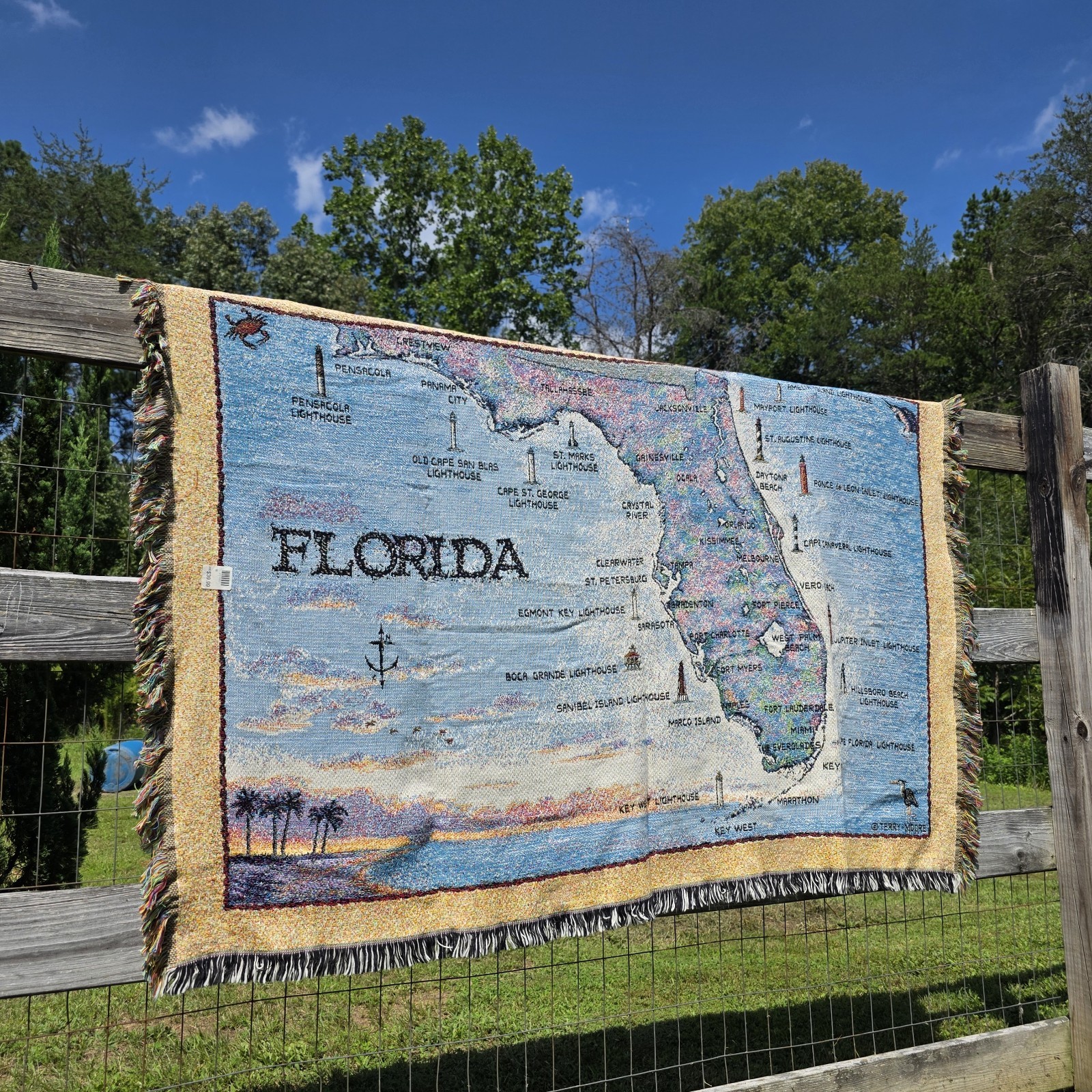 vintage goodwin weavers  Florida Map throw  100% cotton 67