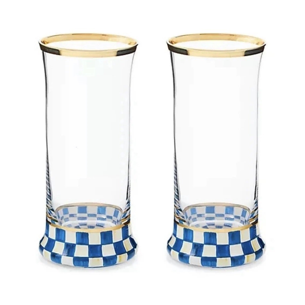 NEW Mackenzie-Childs Royal Check Highball Glass Set of 2 in Original Box