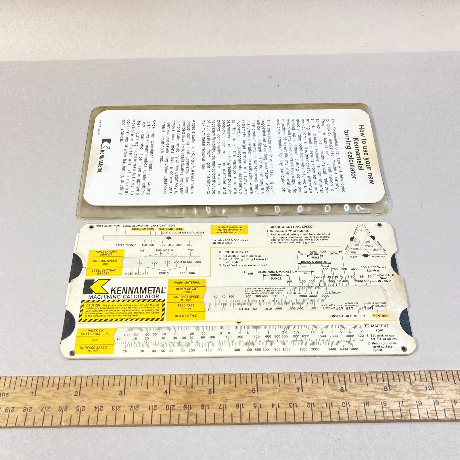 Kennametal Machining Calculator A76-167 w/ Sleeve & Instructions USA