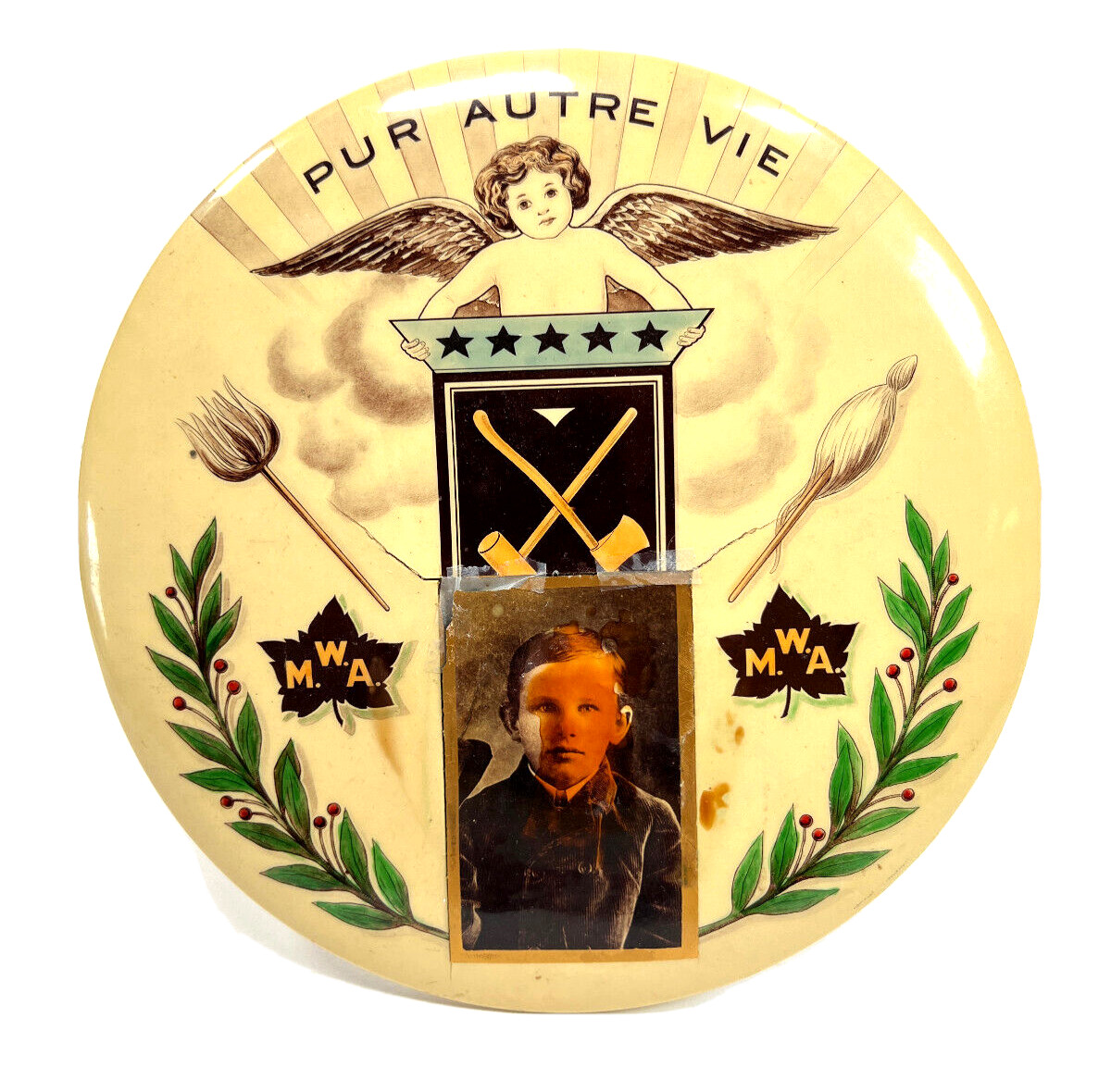 Antique Modern Woodman of American 'Pur Autre Vie' Lrg Celluloid Photo Frame Antique Modern Woodman of American 'Pur Autre Vie' Lrg Celluloid Photo Frame