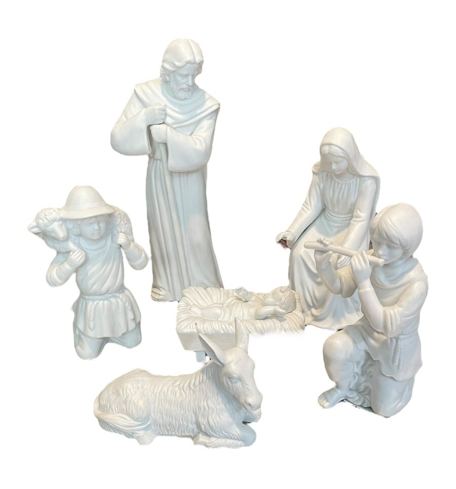 Vintage 1986 ENESCO Bisqueware White 6 pc Nativity Set