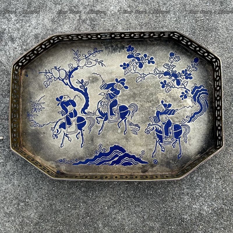 Antique Painted Tibetan Silver Tray 11.02\