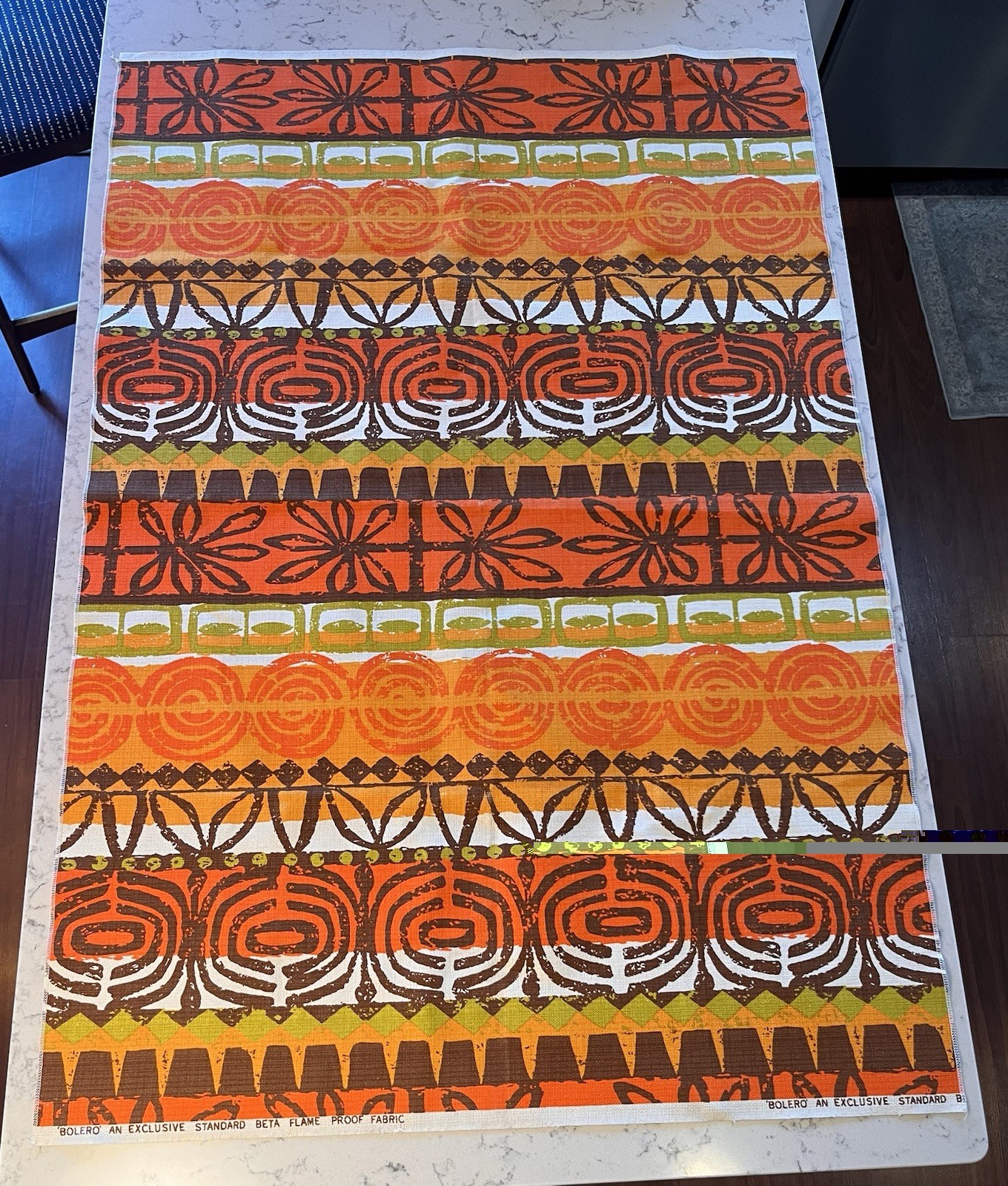 Vintage 70s Geometric Design Heavy Fabric Orange Browns 49x33”