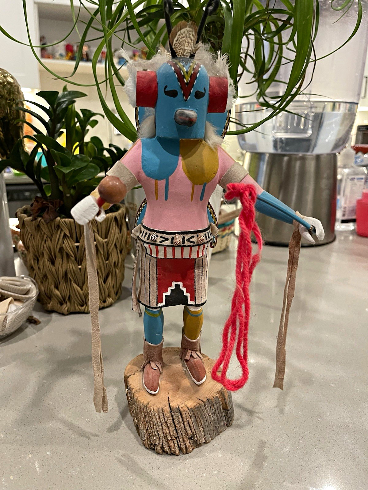Hand Painted Kachina Doll Figurine Wood Base Signed D. Livingston Hand Painted Kachina Doll Figurine Wood Base Signed D. Livingston