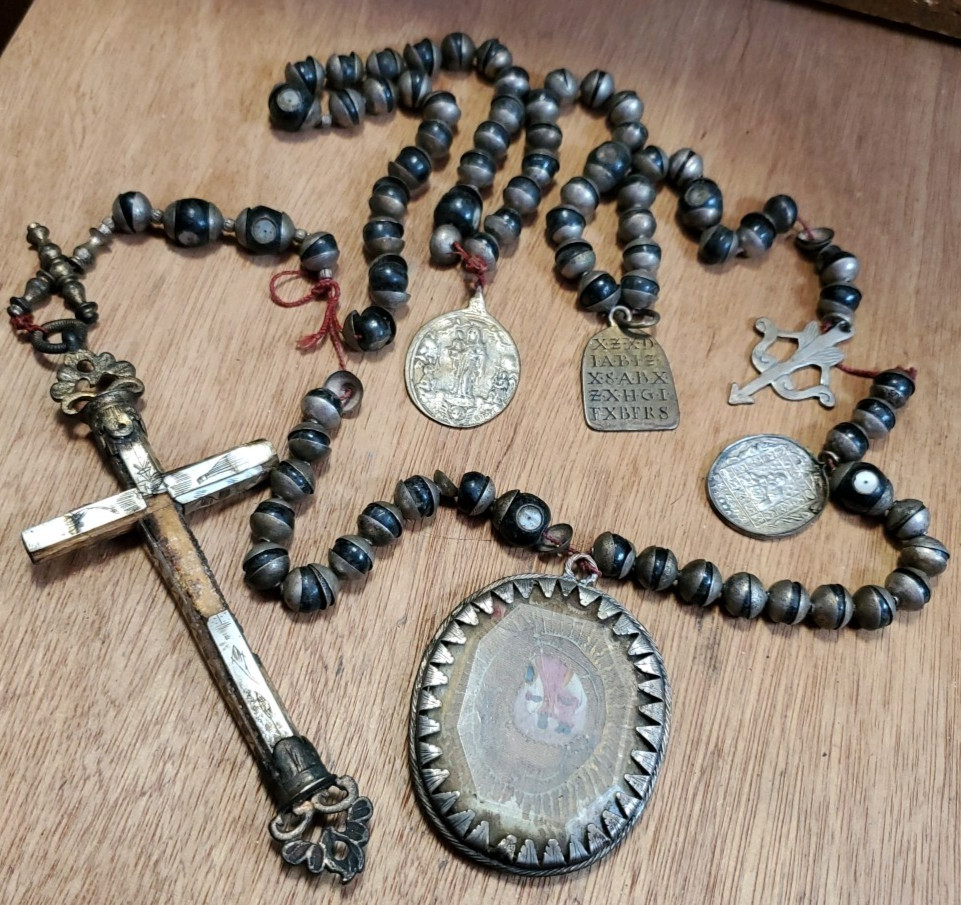 Amazing Antique Reliquary multi relic Christian, religious, Church Rosary DZA