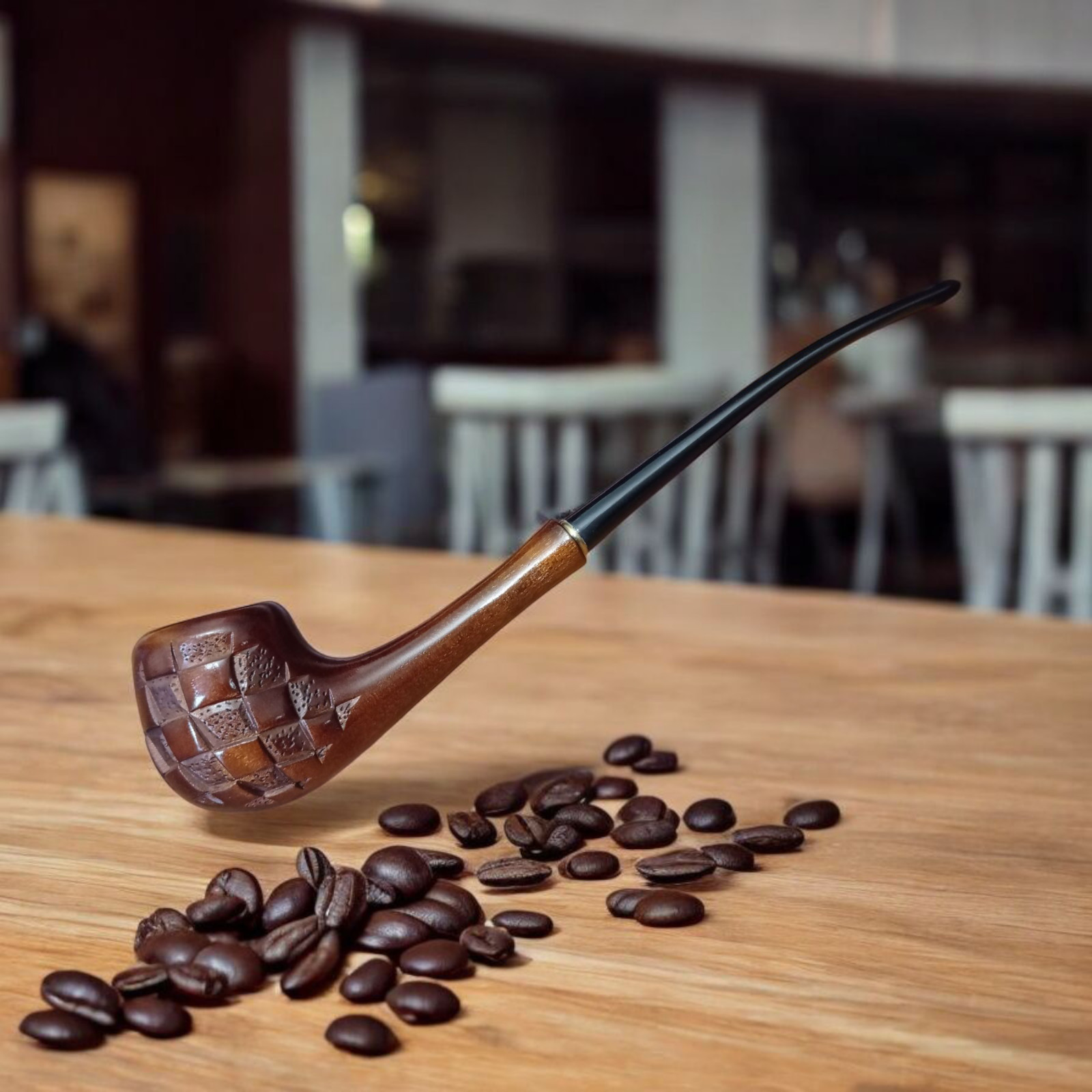 WOODEN FASHION TOBACCO SMOKING PIPE WOMEN SLIM DESIGN LONG STEM PEAR WOOD