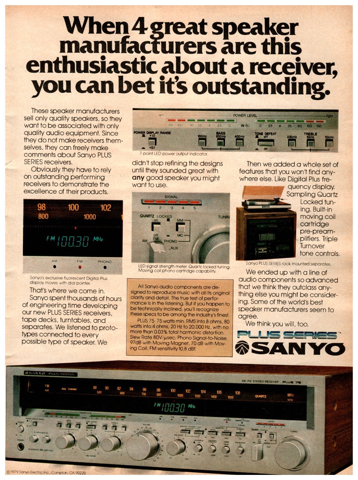 1980 Sanyo Print Ad - Sanyo Plus Series Receiver Stereo