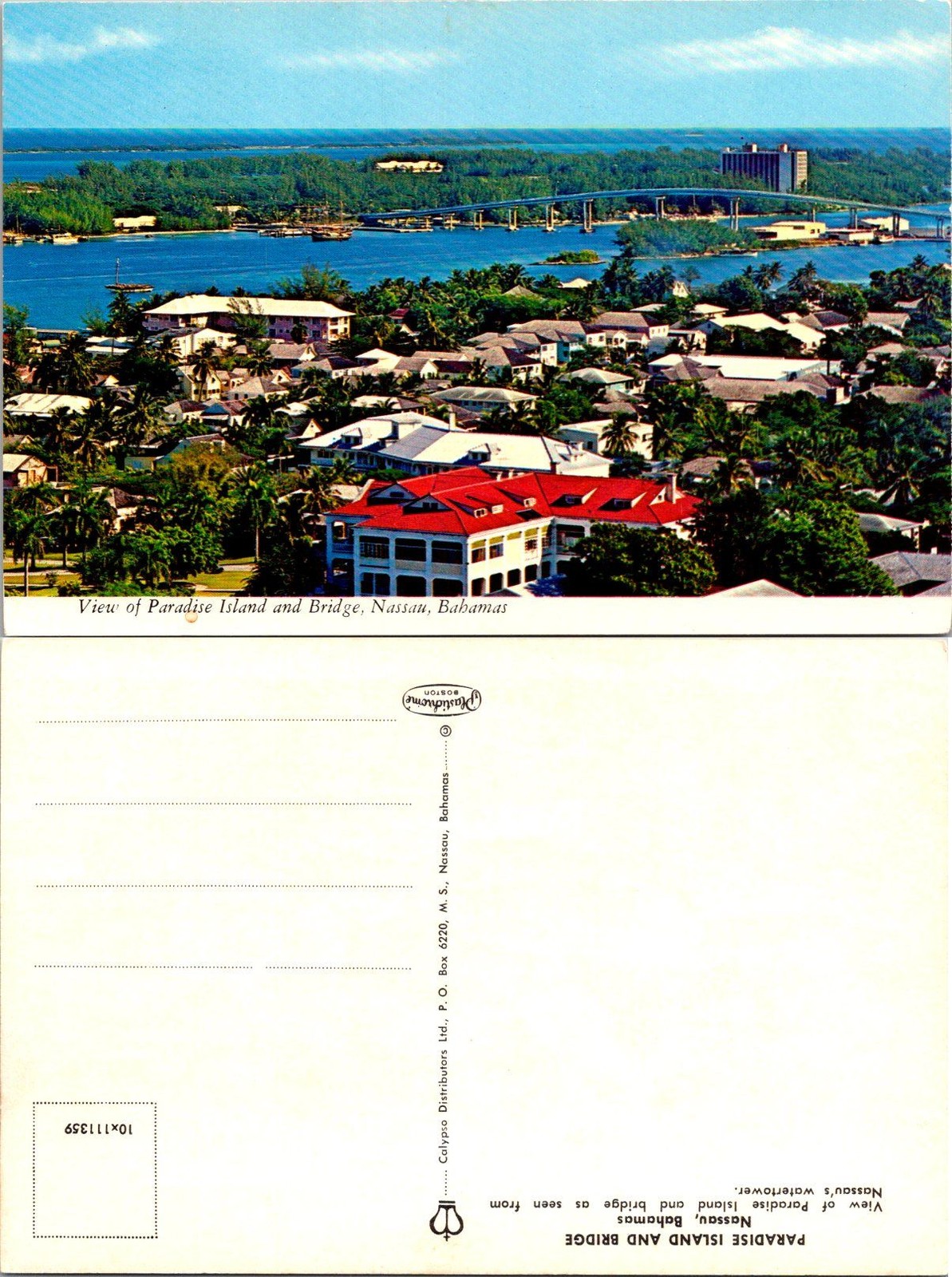 Calypso Distributors Postcard Paradise Island Bridge Nassau Bahamas Aerial View