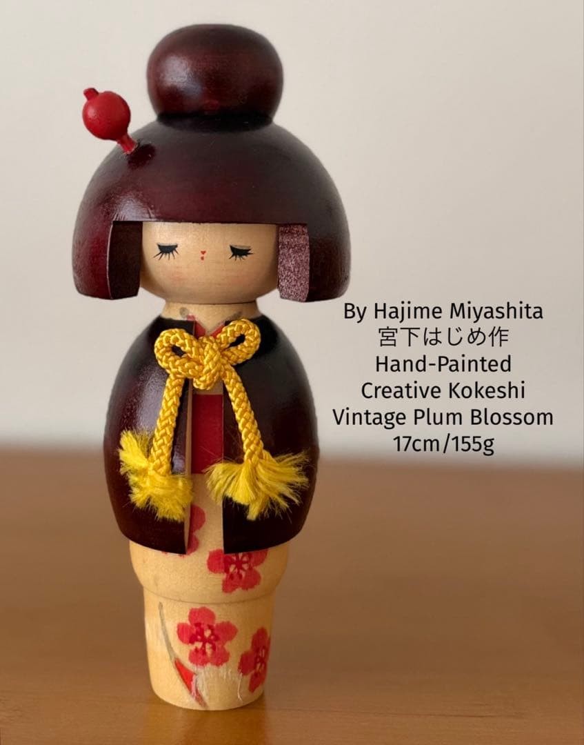 Hajime Miyashita Plum Blossom Wooden Kokeshi 17cm 155g Collectible 15+