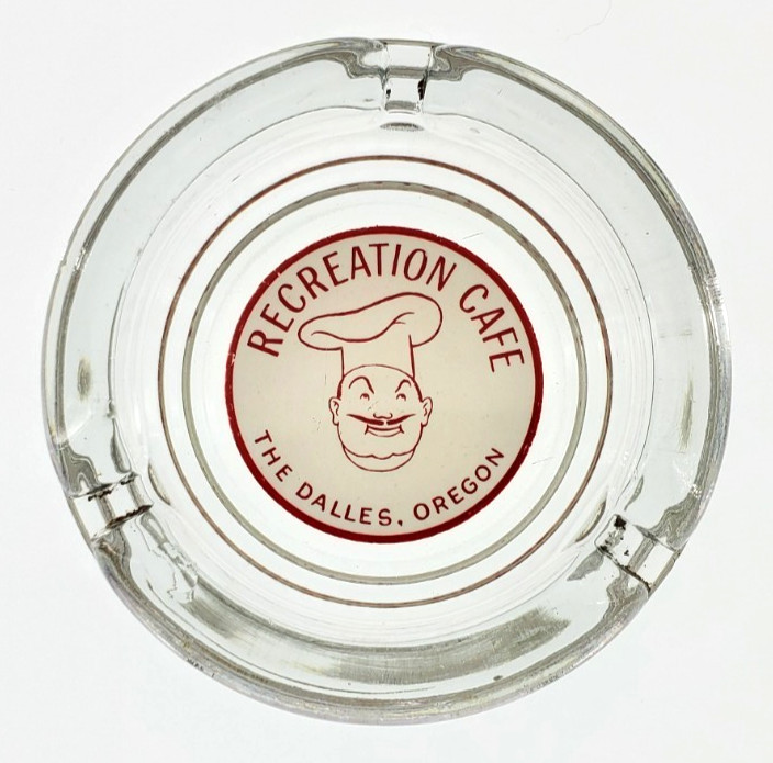 Vintage Clear Glass Marketing Ashtray / Recreation Cafe / The Dalles Oregon OR