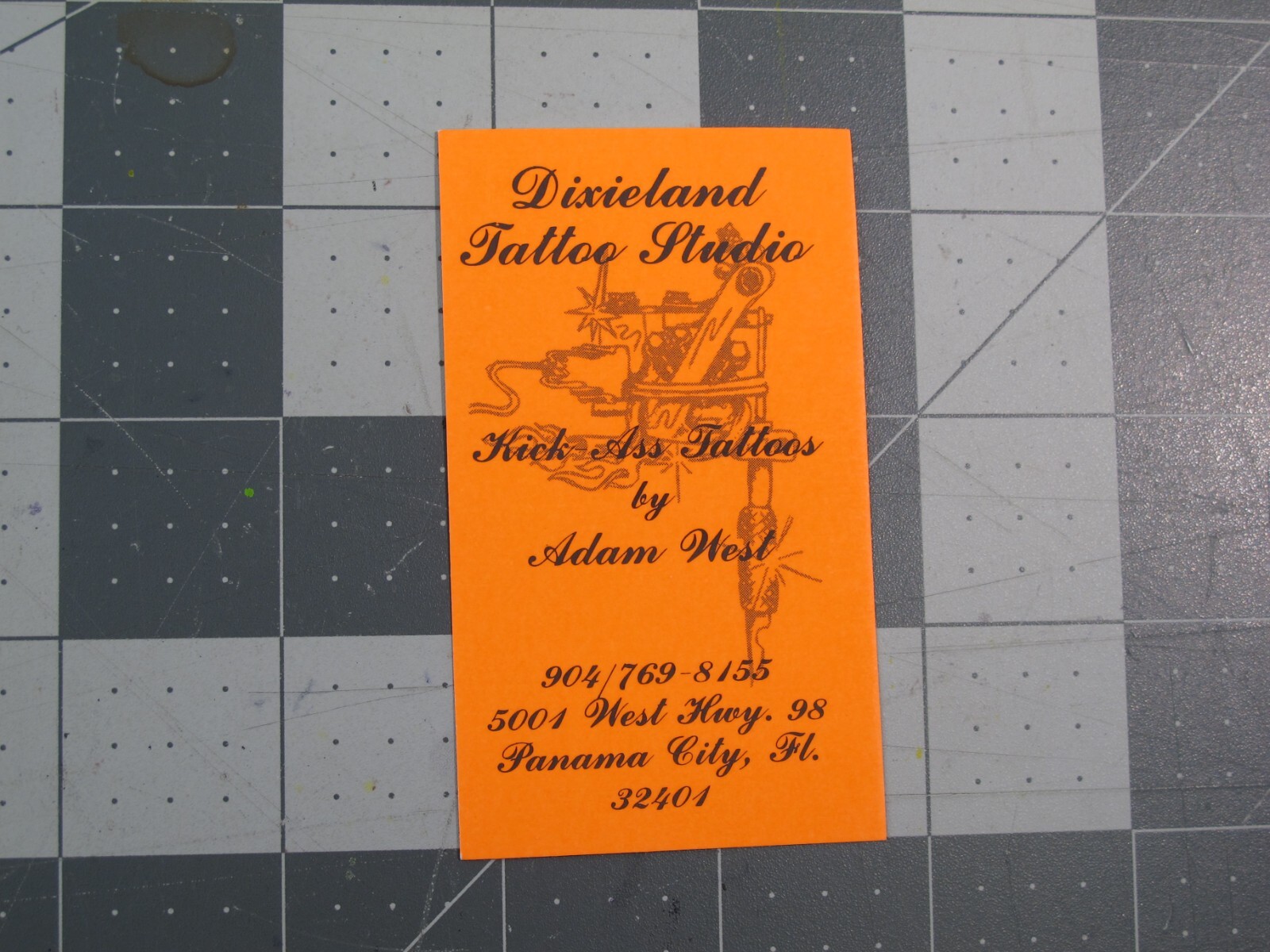 vtg Tattoo business card - Dixieland Tattoo Studio Adam West FL