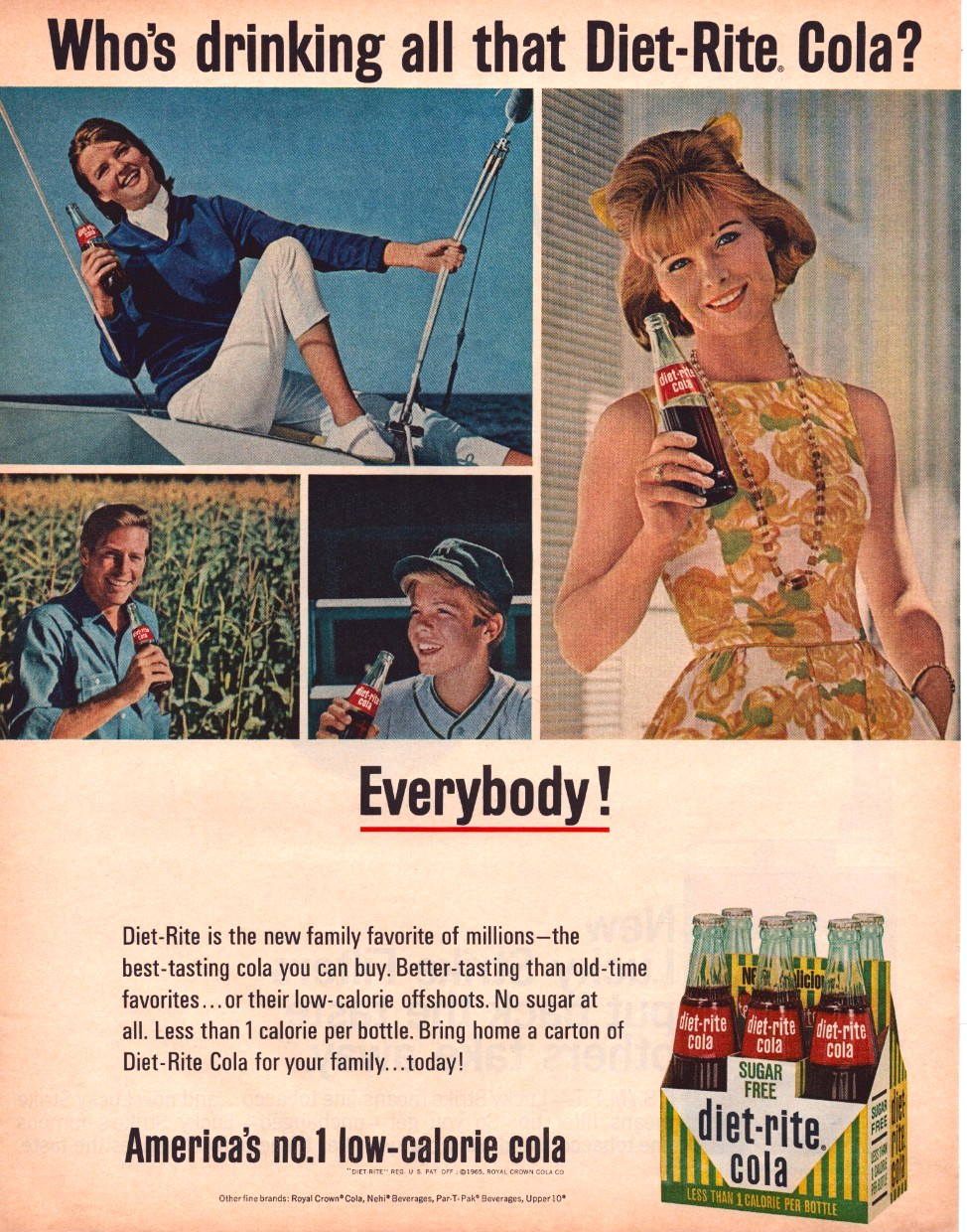 1964 Print Ad Diet Rite Cola 6 Pack Bottles Royal Crown Family Life Magazine