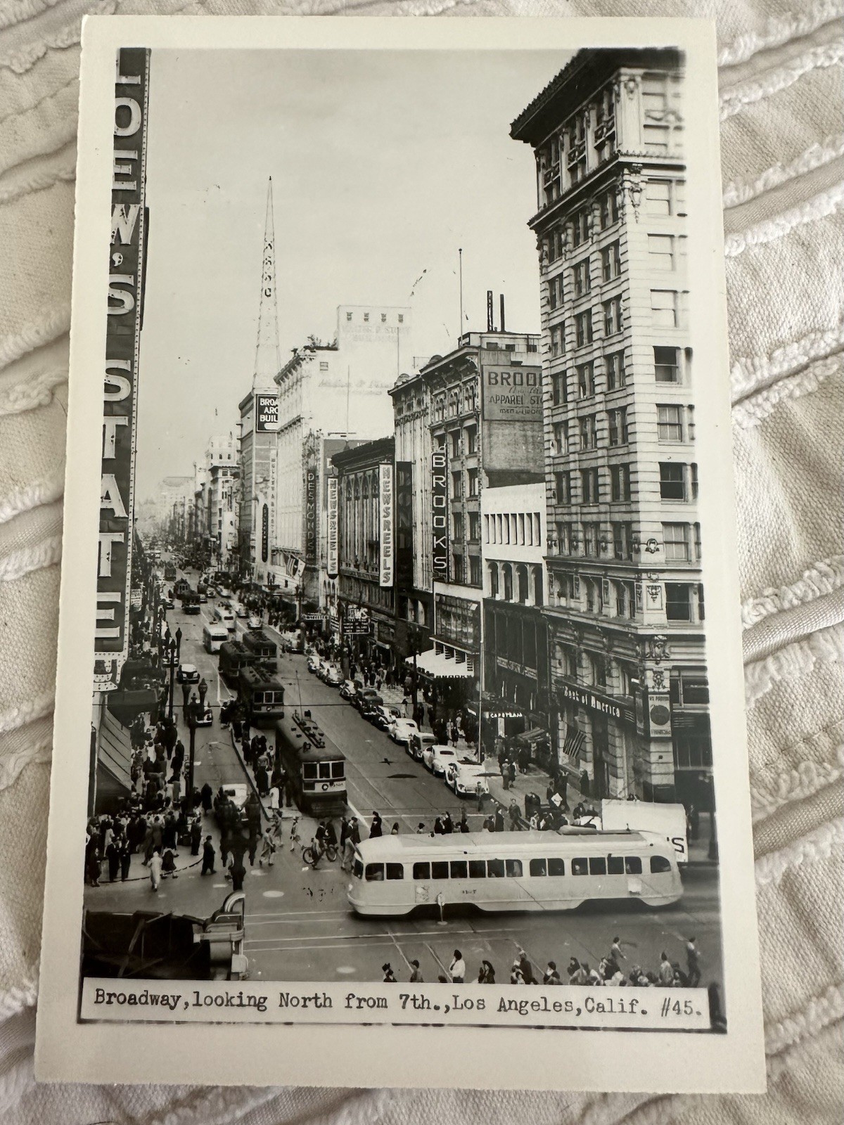 Los Angeles Postcard RPPC  California Broadway North From 7th Trolley Streetcars