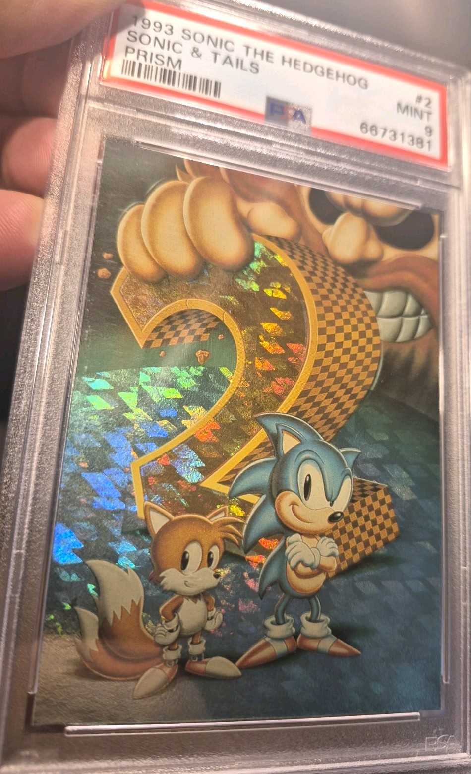  1993 Topps Sonic the Hedgehog Sonic Tails 2 Prism #2  PSA 9 Sonic 2 RC Prism