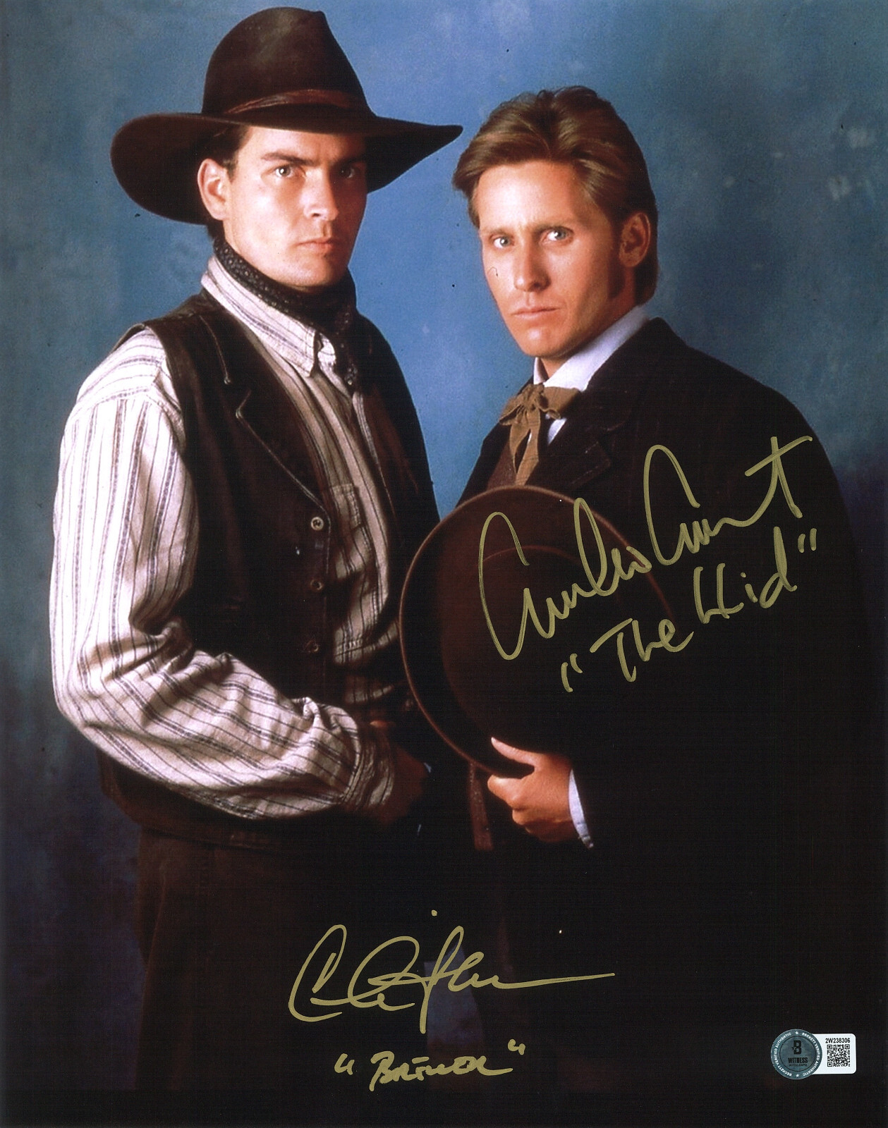Emilio Estevez Charlie Sheen Signed Autograph Young Guns 11X14 Photo Beckett BAS