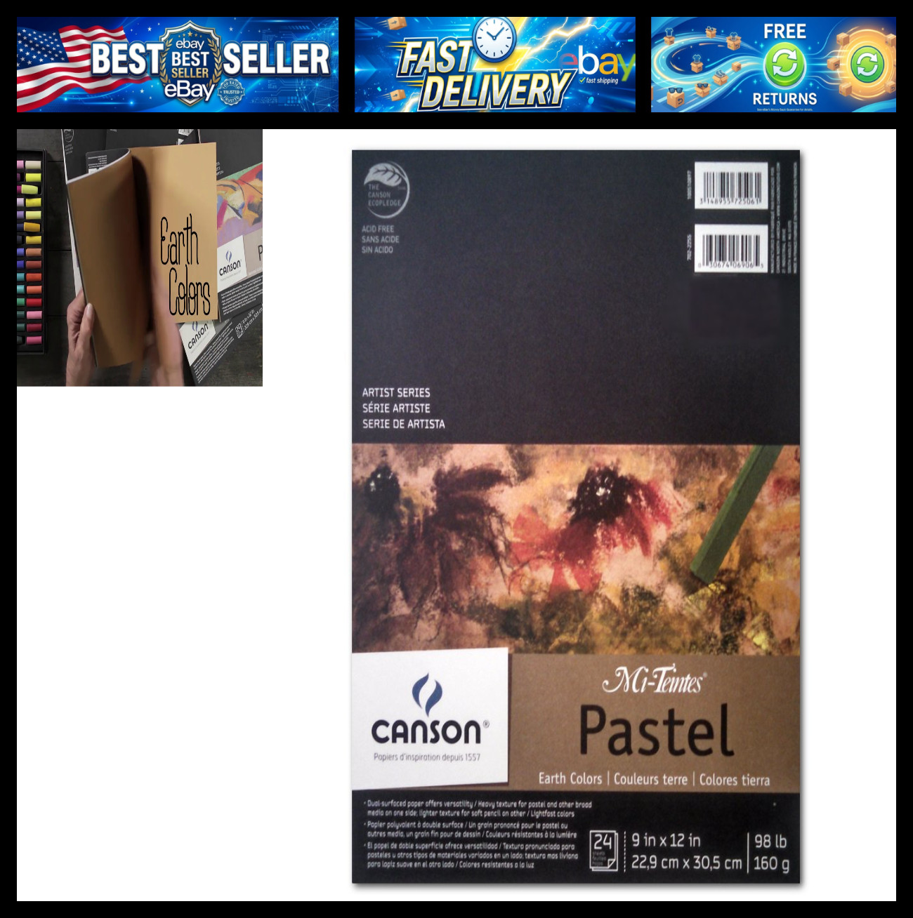 Canson Artist Series Mi-Teintes Pastel Paper, Earth Tones, Foldover Pad, 9x12 in Canson Artist Series Mi-Teintes Pastel Paper, Earth Tones, Foldover Pad, 9x12 in
