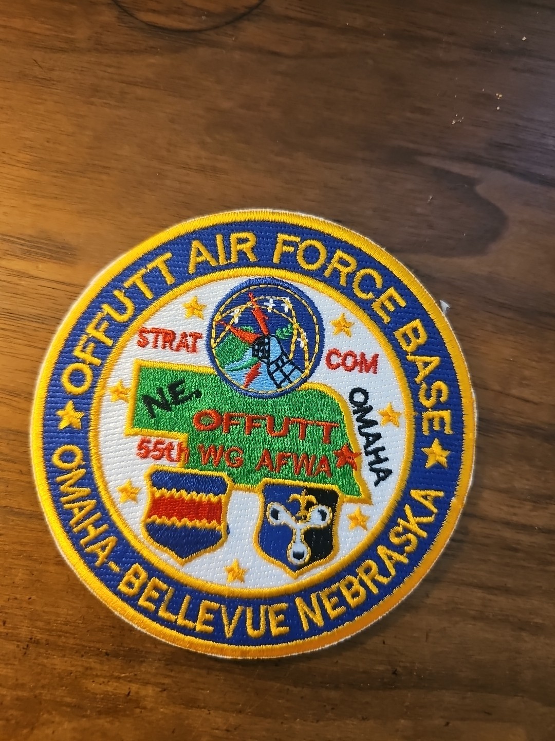 USAF PATCH, OFFUT AIR FORCE BASE, NEBRASKA, STRAT COM, 55TH WG, AFWA   Y