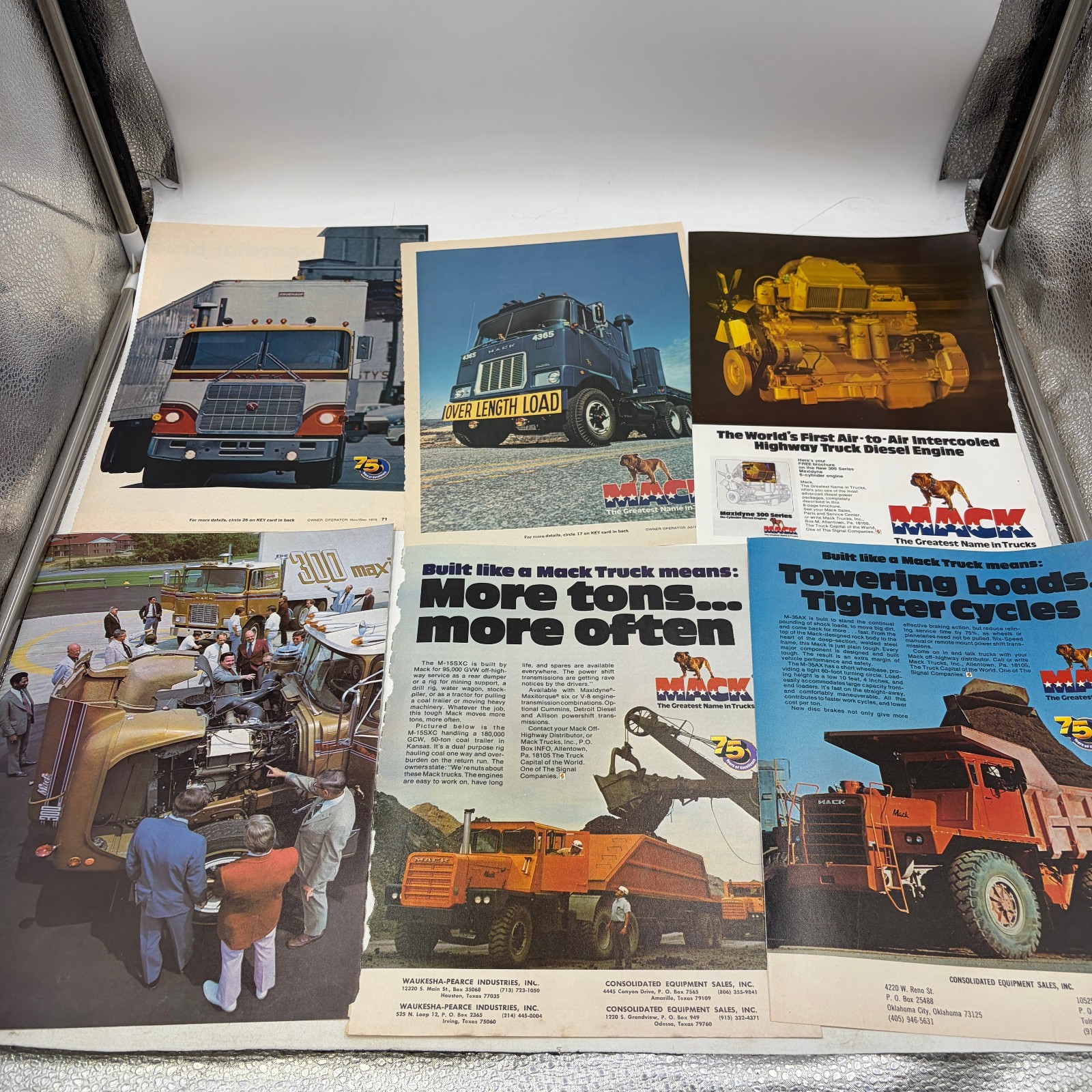 Lot of 6 Vintage 1975 Mack Truck Magazine Ads Maxidyne Mining Dump Semi Lot of 6 Vintage 1975 Mack Truck Magazine Ads Maxidyne Mining Dump Semi