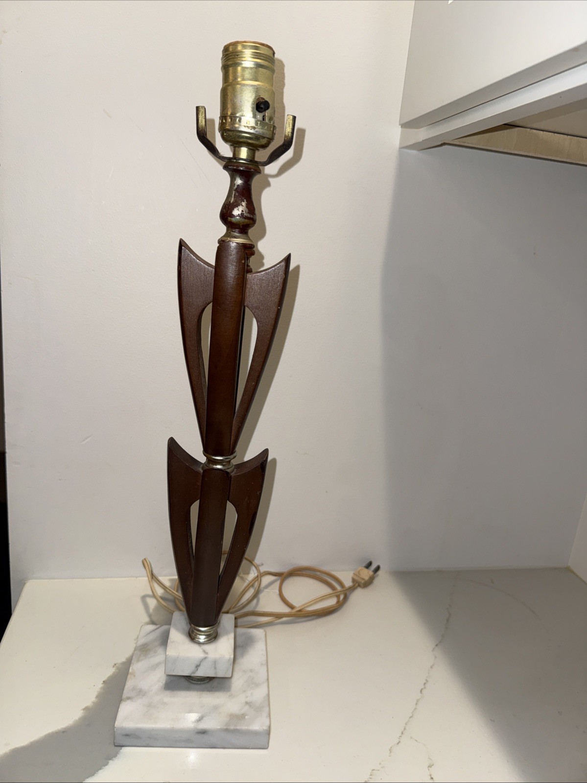 Mid Century Modern 18.5 In Lamp Wood/ Marble Base
