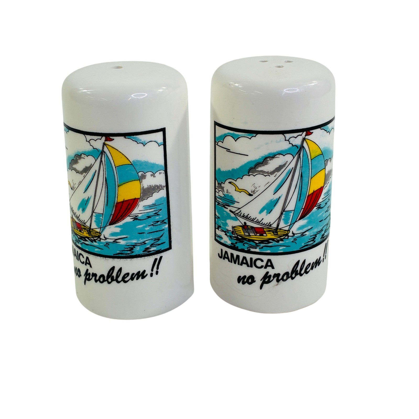 Vintage Jamaica No Problem Sailboat Salt and Pepper Shakers Ceramic Souvenir Vintage Jamaica No Problem Sailboat Salt and Pepper Shakers Ceramic Souvenir