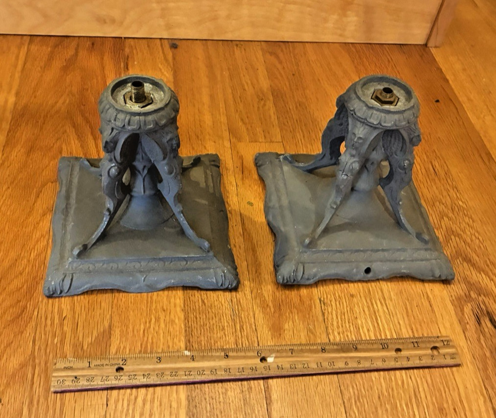 UNIQUE SET OF 1926 ANTIQUE LAMP BASES BOOKENDS STATUES BY M.L. CO. ORNATE MOTIFS