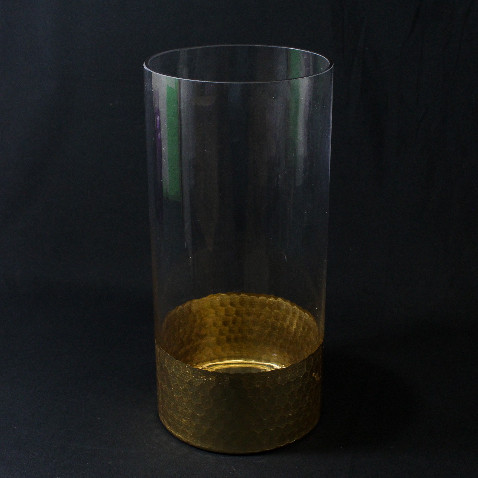 Large Clear Cylinder Glass FTD Vase With Gold Honey Comb Base 12\