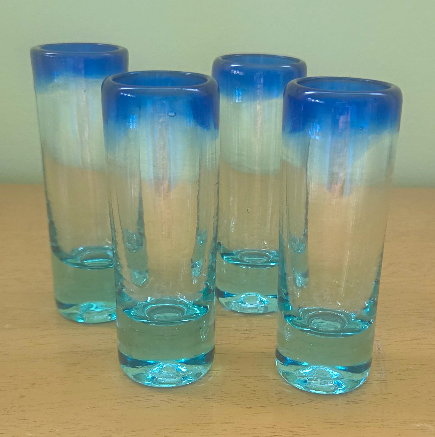 Set of 4 Hand Blown Tequila Shot Glasses, 4 in tall, 1 in wide