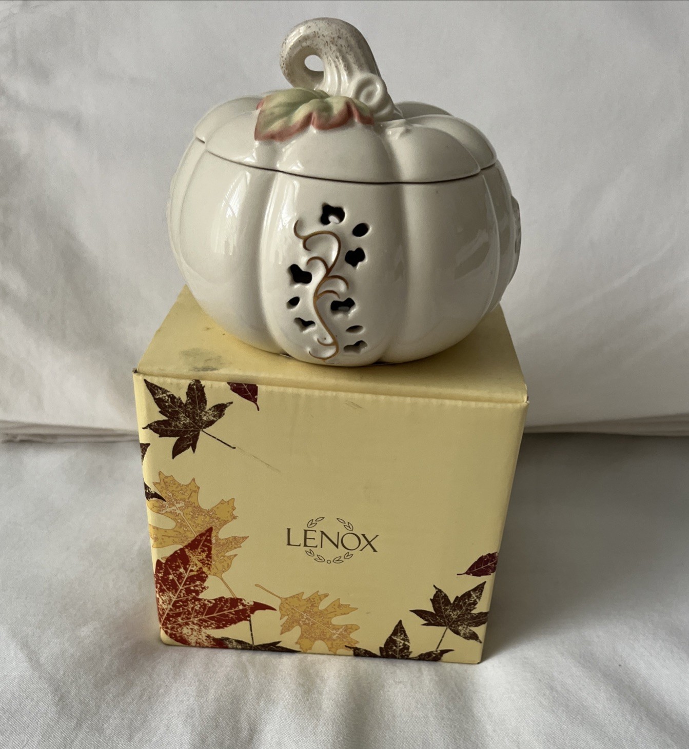 Lenox Golden Harvest Small Pumpkin Votive Candle Holder Porcelain Pastel Autumn