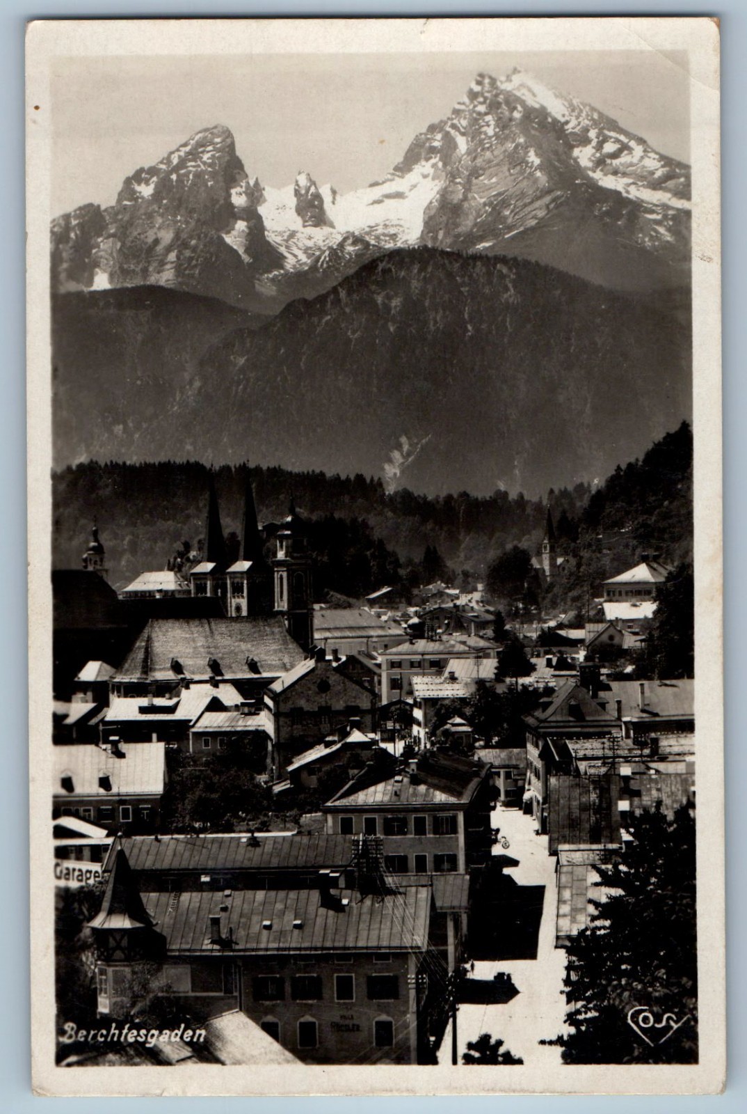 Bavaria Germany Postcard Berchtesgaden Aerial View Mountain c1930\'s RPPC Photo