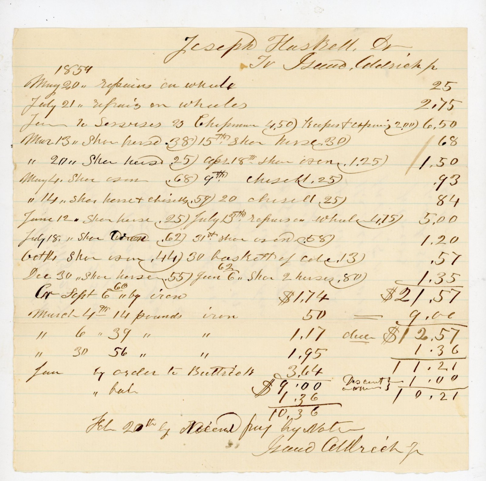 1854-1862 Antique Blacksmith Ledger Manuscript Receipt Oxen Horseshoe Troy NH 1854-1862 Antique Blacksmith Ledger Manuscript Receipt Oxen Horseshoe Troy NH