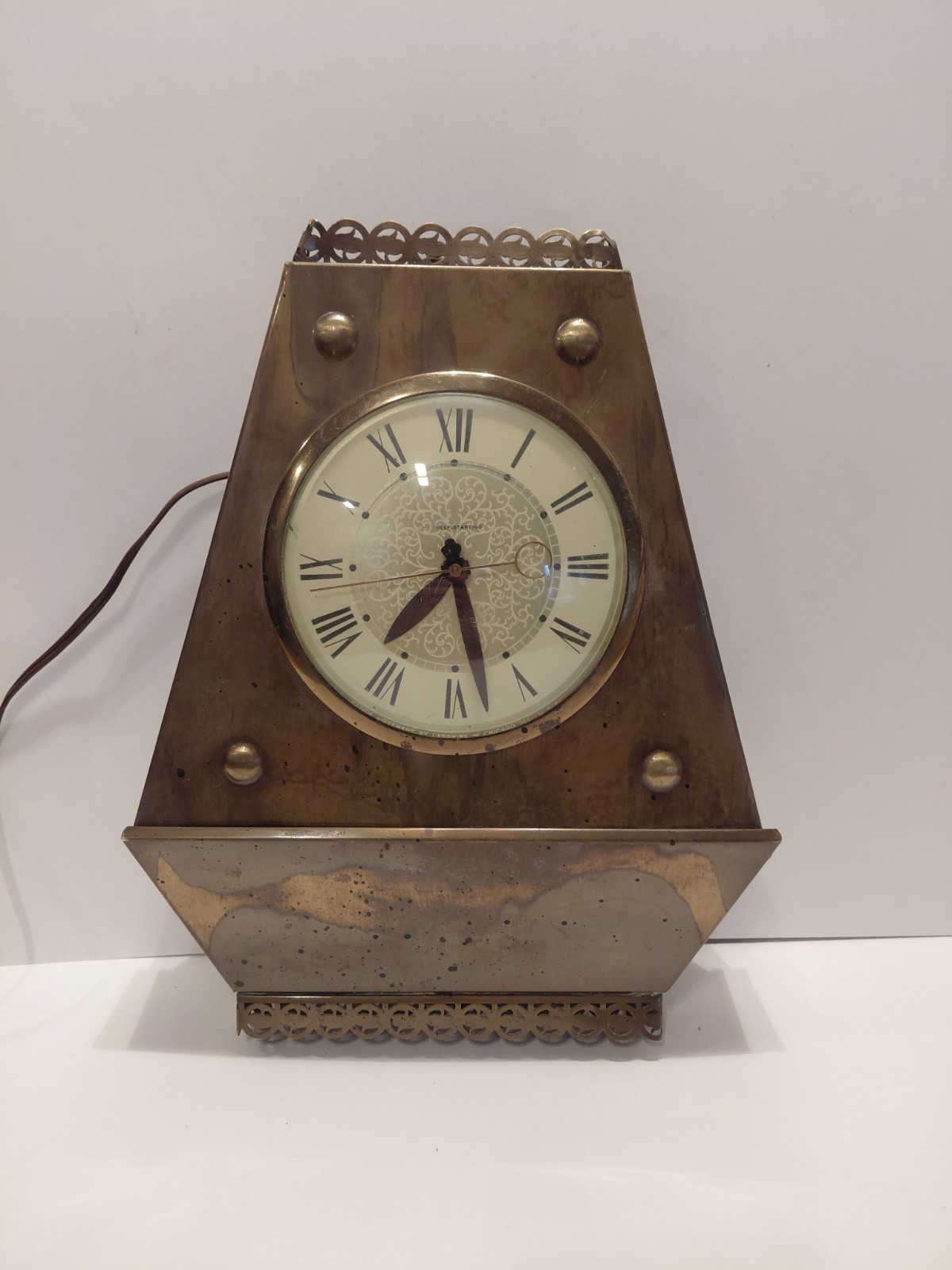Vintage Lanshire Electric Self Starting Clock Metal 13