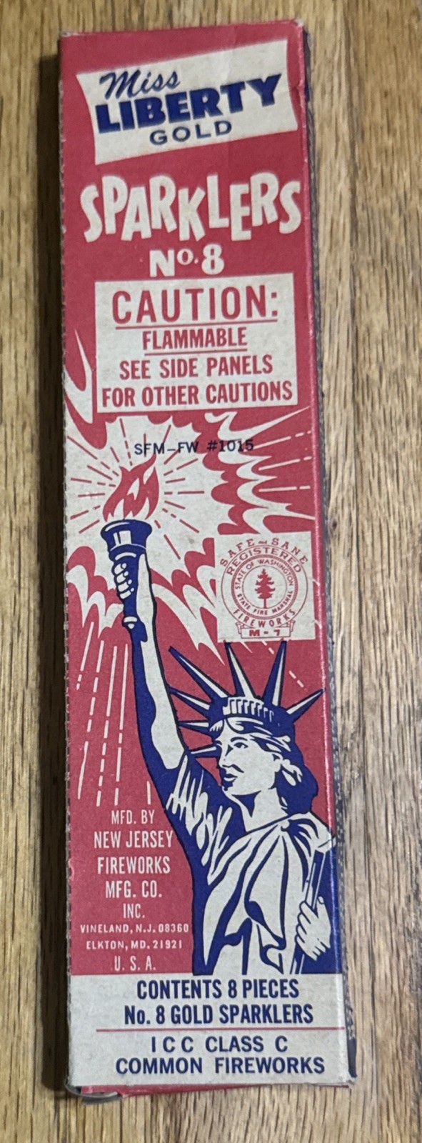 Vtg Leader Sparklers Miss Liberty NOS No. 8 New Jersey Fireworks Co. Box Package