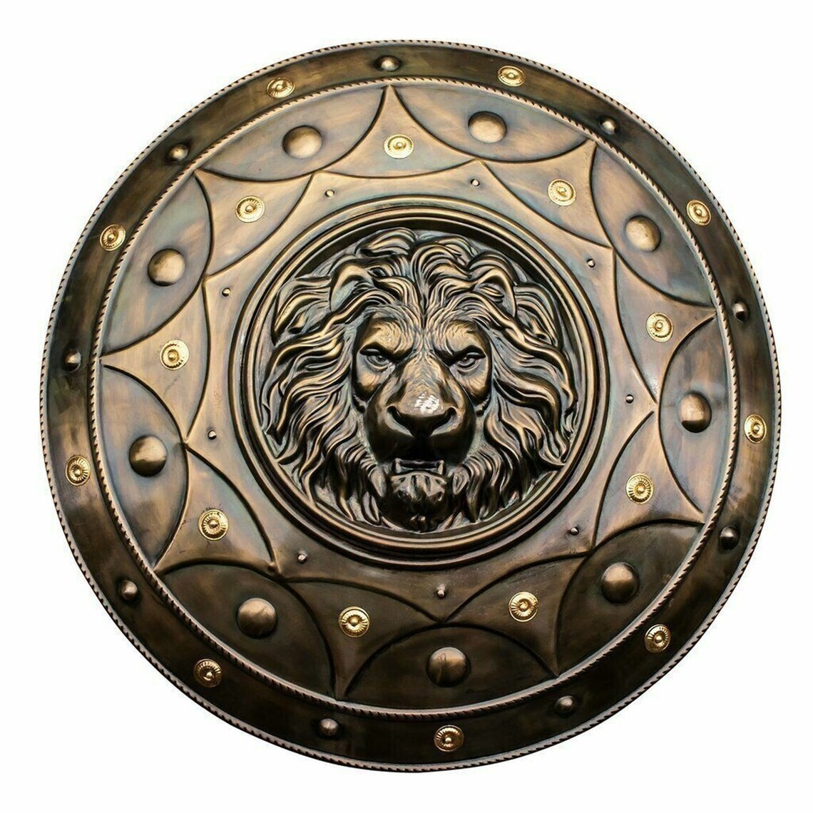 Brown Metal Shield Lion Face Shield Round Armor Shield Greek Spartan Shield LARP