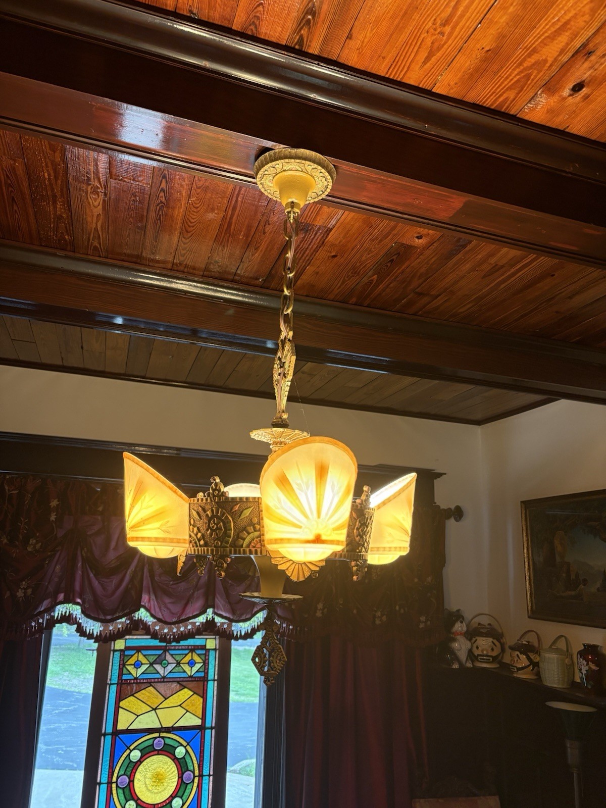 Vintage Beardslee Williamson Art Deco Style Slip Shade Hanging Fixture Ceiling