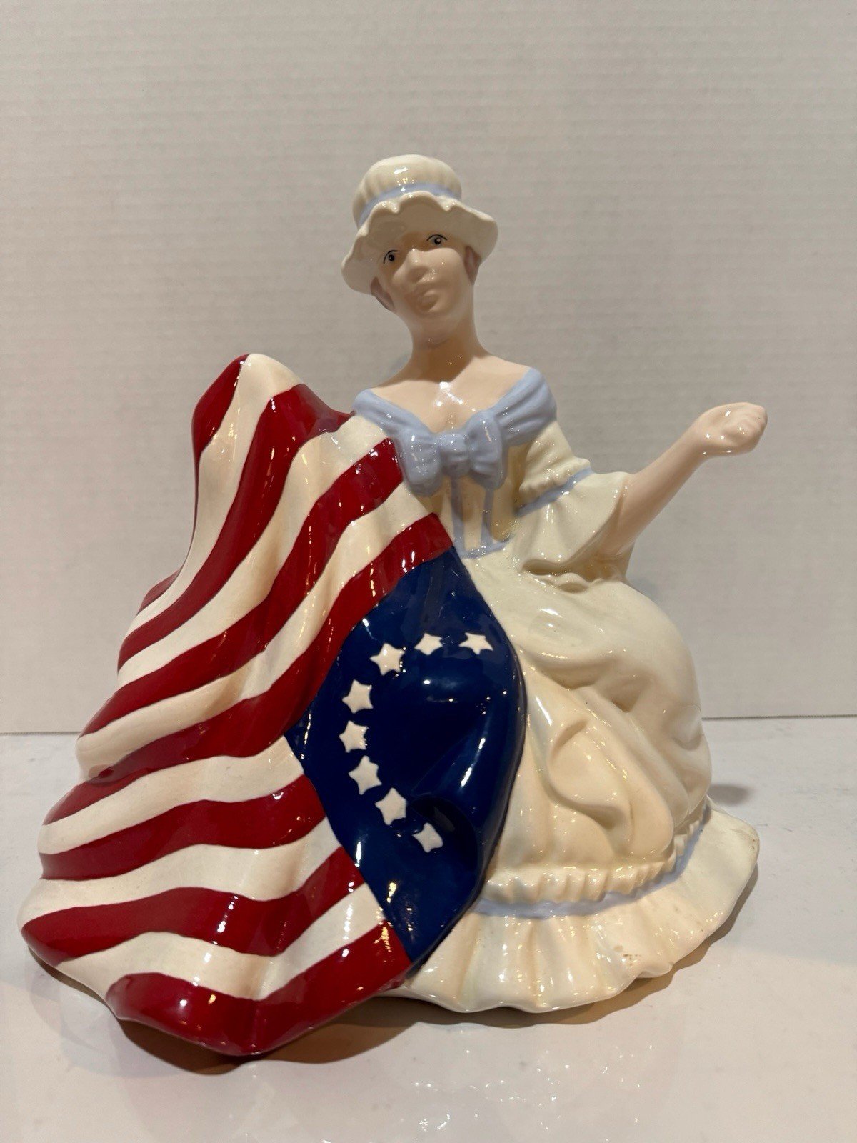 Vintage Betsy Ross Style Ceramic Figurine American Flag Patriotic Americana