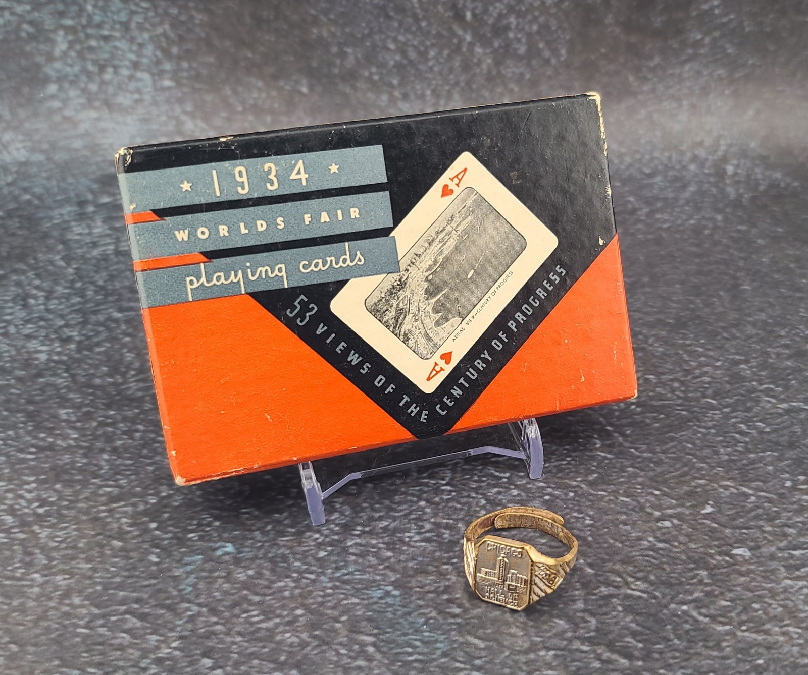 1934 Chicago World's Fair Bundle: Hall of Science Ring & Photo Playing Cards 1934 Chicago World's Fair Bundle: Hall of Science Ring & Photo Playing Cards