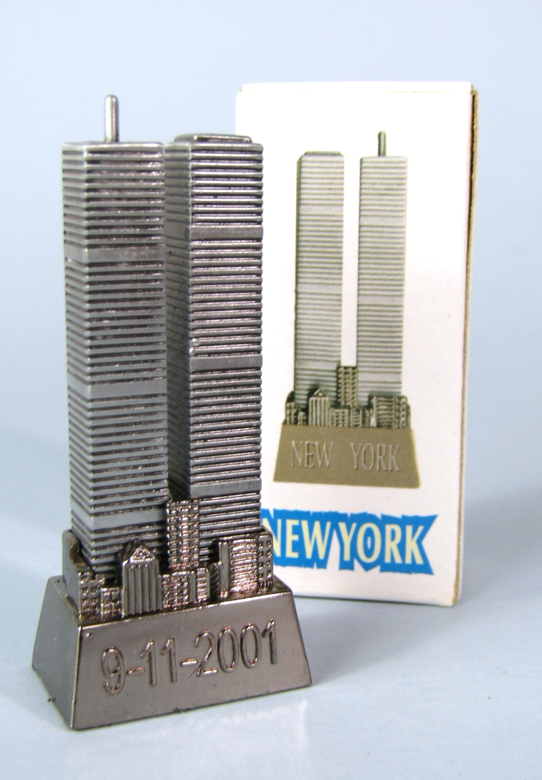 9-11 World Trade Towers Miniature Metal Replica Vintage Souvenir Building in Box