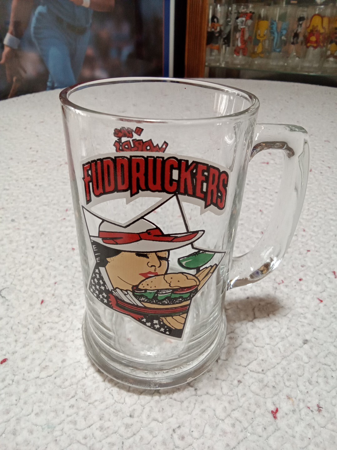 Vintage FUDDRUCKERS GLASS MUG “ THE WORLD’S GREATEST HAMBURGER”