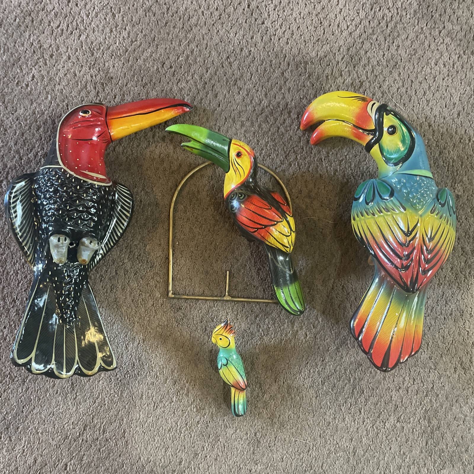 Talavera Bird Hand Painted Toucan Parrot Ceramic Mexican Pottery Hanging Patio