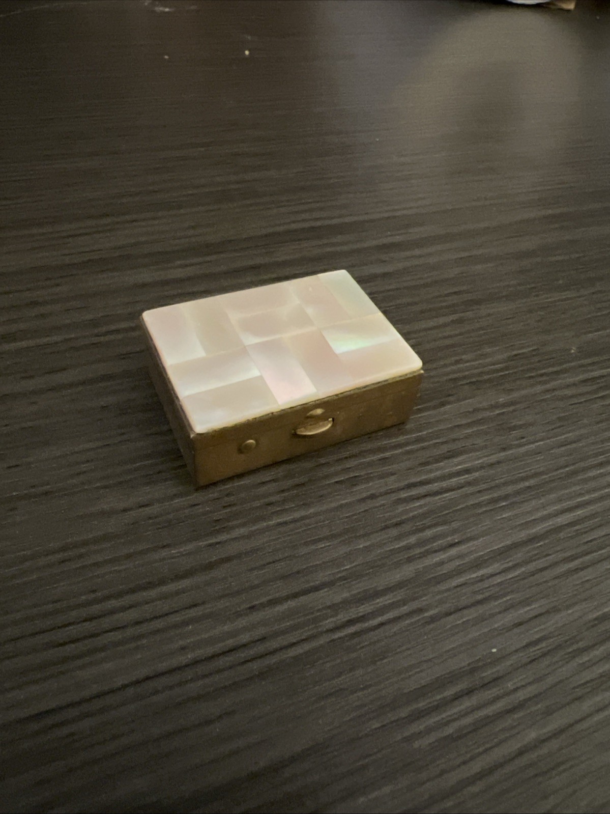 Vintage Crushed Mother of Pearl Pill Box Trinket 1.5
