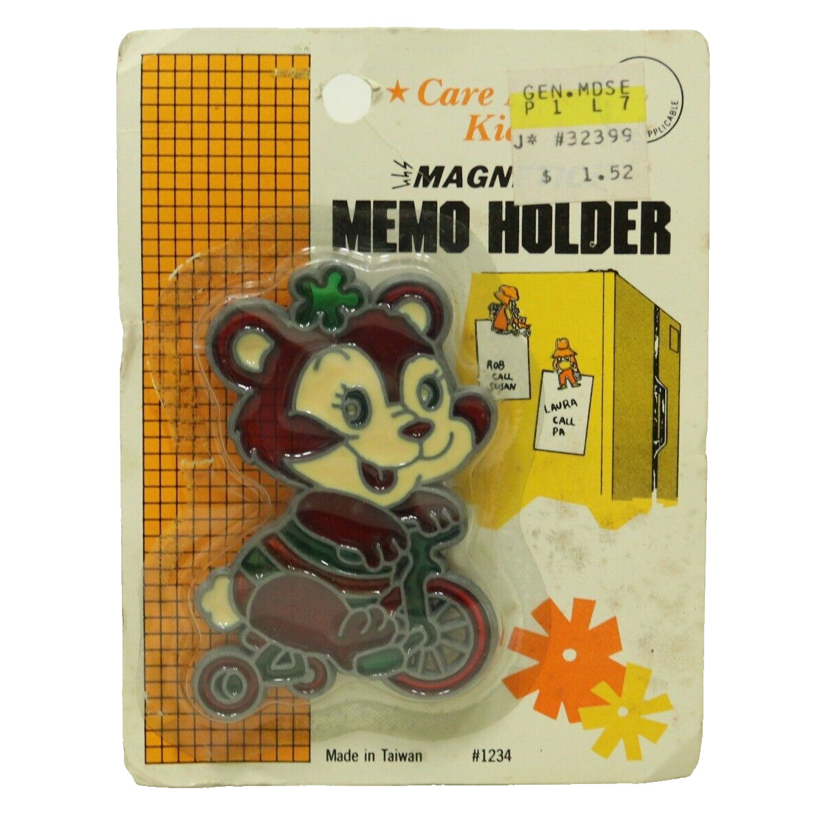 Vintage Travco Teddy Bear Bicycle Magnet Memo Holder Fridge Locker Decor