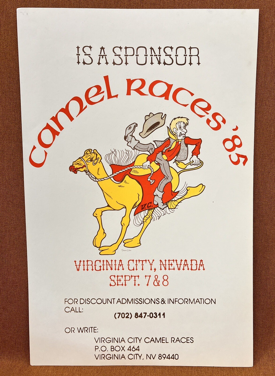 Vintage 1985 Virginia City, Nevada Camel Races ORIGINAL Poster Advertisement