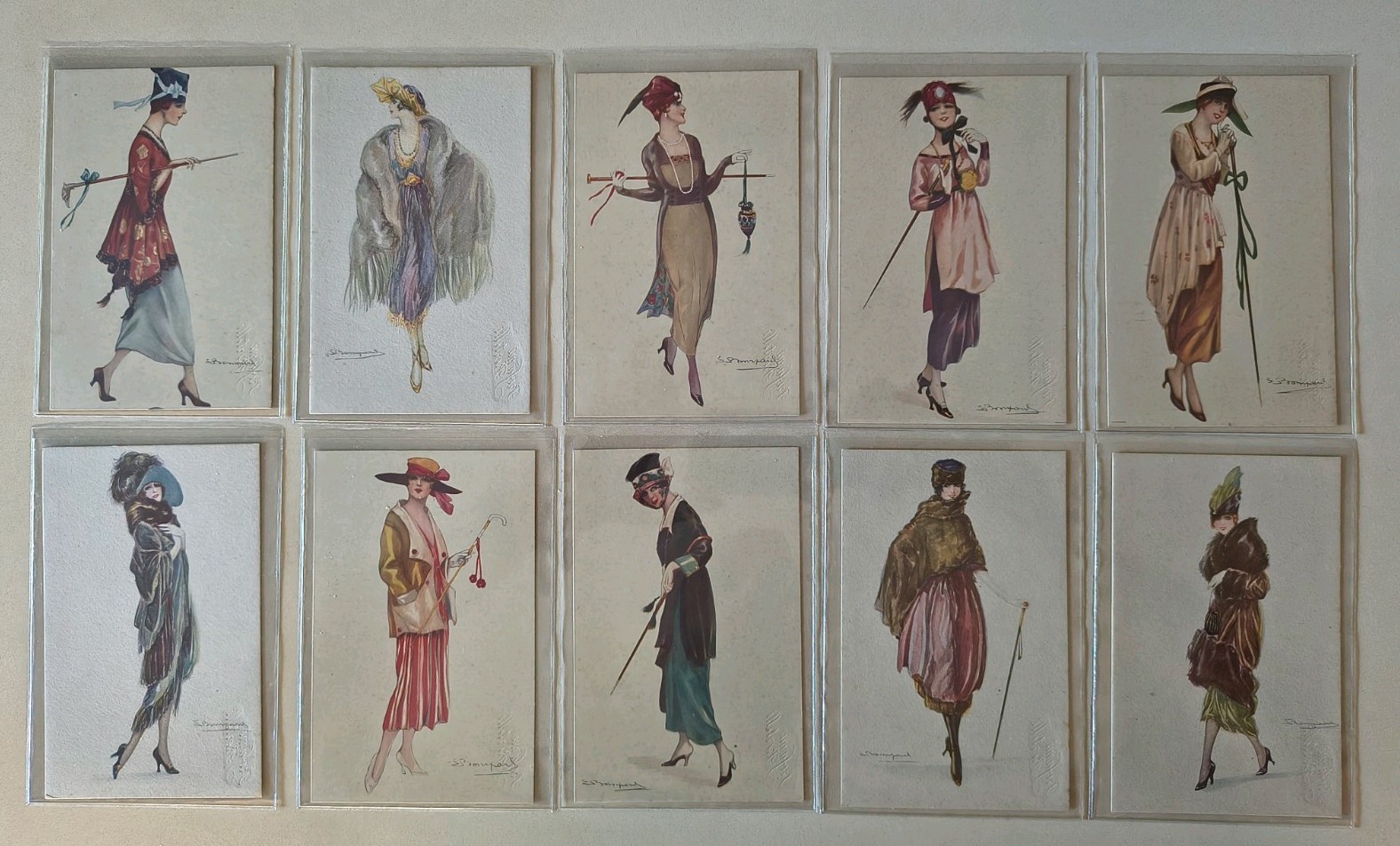 ART DECO NOUVEAU LIBERTY ILL. BOMPARD SERIES OF 10 BERTELLI WOMEN POSTCARDS